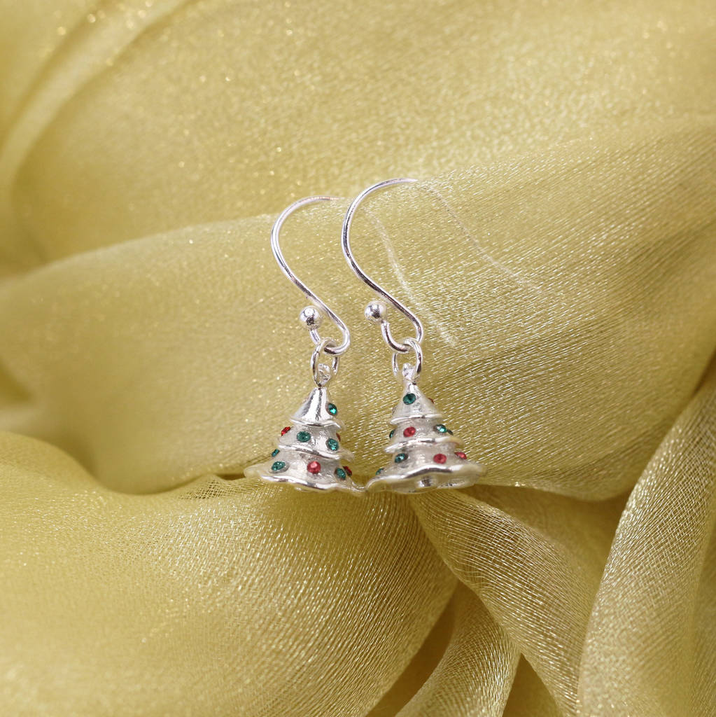 sterling silver christmas tree earrings by lushchic jewellery