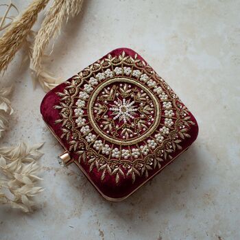 Mahiya Maroon Velvet Square Clutch, 3 of 3