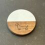 Dachshund Engraved Acacia Wood And White Marble Coaster In Gift Box, thumbnail 1 of 2
