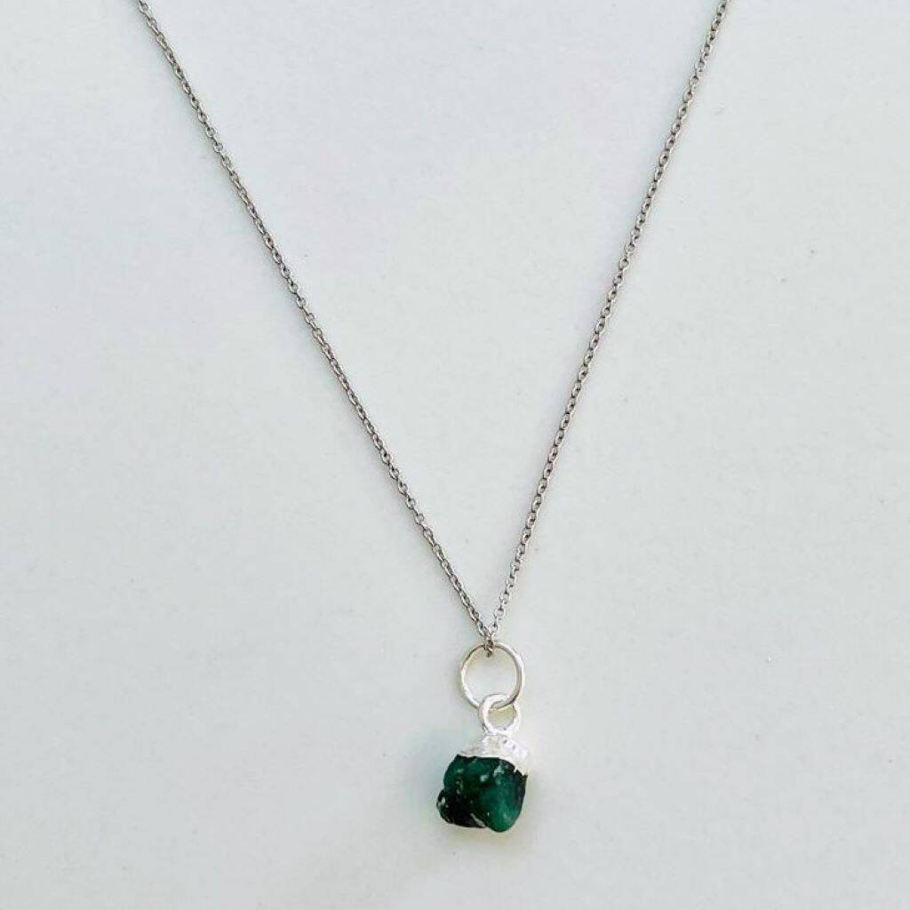 May Birthstone Necklace, Emerald, Silver Plated, 1 of 4