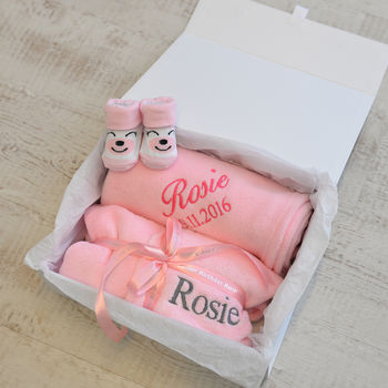 Personalised Dressing Gown And Blanket Baby Girl Hamper, 8 of 12