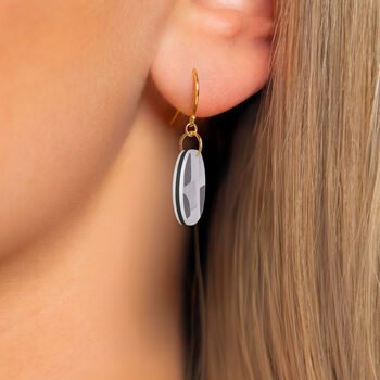 Black Abstract Circular Earrings • Gold Plated Sterling Silver Hooks, 4 of 8