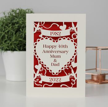 Personalised Papercut Ruby Wedding Anniversary Card, 2 of 2