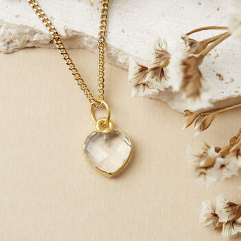 Gold Plated Heart Clear Quartz Gemstone Necklace, 2 of 7