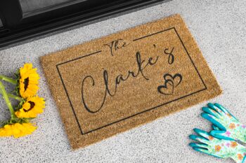 Personalised Coir Doormat With Mid Box And Heart Design, 4 of 8