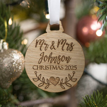 Personalised Christmas Couples Bauble Decoration, 3 of 7