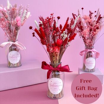 Red Valentines Dried Flowers With Vase Gift For Her, 2 of 3