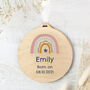 Personalised Pink Rainbow Baby Girl Wooden Decoration, thumbnail 1 of 4