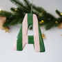 Personalised Dusky Pink And Sage Green Stripe Hanging Letter, thumbnail 2 of 4