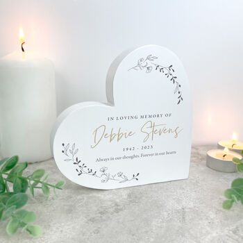 Personalised Large White Wooden Wreath Memorial Freestanding Heart, 3 of 5