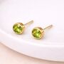 Gold Plated Sterling Silver August Peridot Birthstone Stud Earrings – 7mm, thumbnail 2 of 8