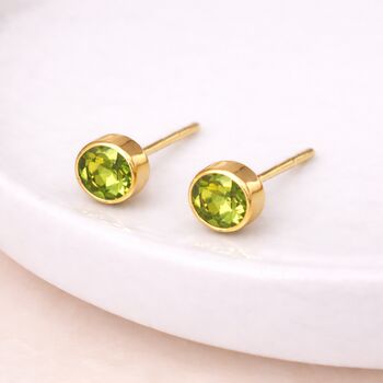 Gold Plated Sterling Silver August Peridot Birthstone Stud Earrings – 7mm, 2 of 8