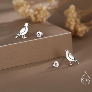 Sterling Silver Eurasian Collared Dove Earrings, 2 of 11
