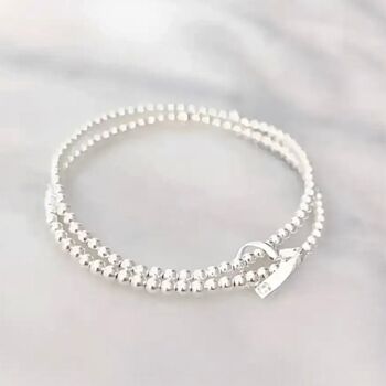 Sterling Silver Double Beaded Stretch Heart Bracelet, 5 of 12