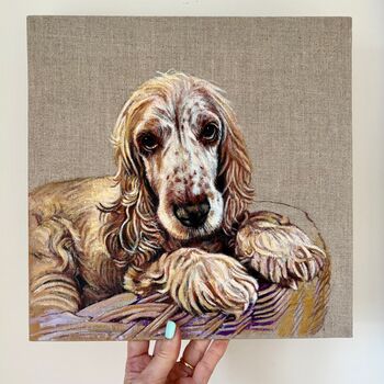 Custom Pet Portrait Painting On Linen Canvas Board, 3 of 12