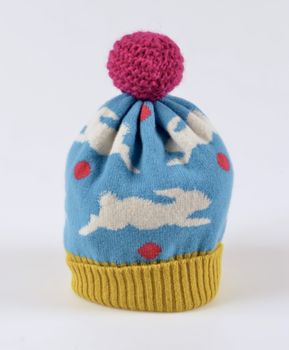 Rabbit Lambswool Knitted Bobble Hat Bright Colours, 4 of 12