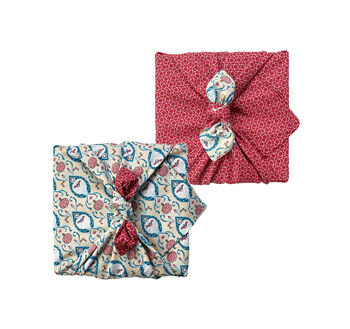 Fabric Gift Wrap Reusable Furoshiki Teal And Cherry, 3 of 7