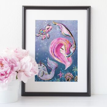 Glitter Under The Sea Mermaid Wall Art Children's Print, 3 of 6