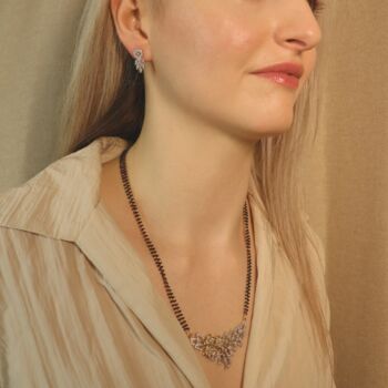 Floral Mangalsutra Black Beads Earring And Necklace, 3 of 9