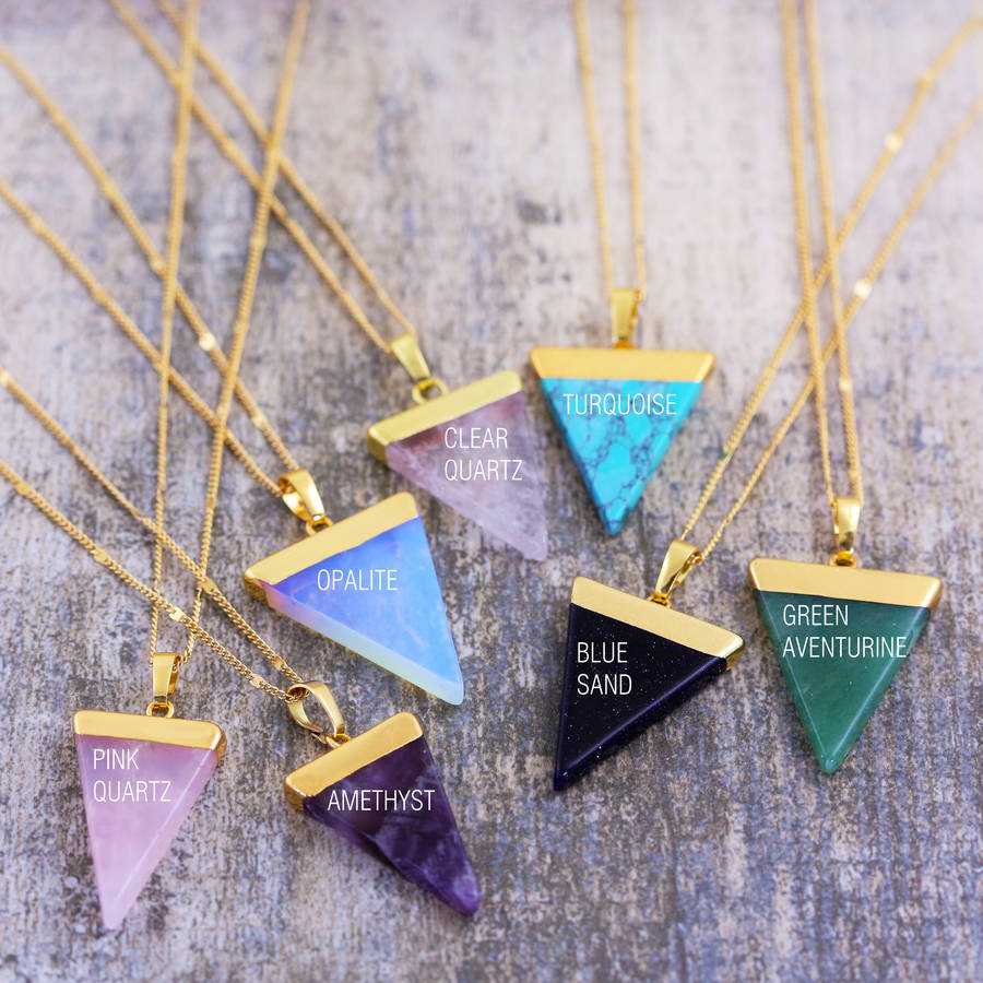 gemstone triangle pendant necklace by j&s jewellery