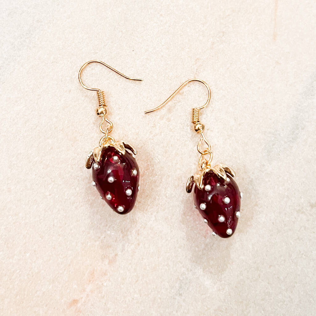 Ruby Red Strawberry Drop Earrings