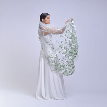 'Azalea Forest' Green Ethereal 3D Flower Wedding Veil, 3 of 9