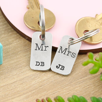 Couples Gift Mr And Mrs Personalised Pair Of Key Rings, 4 of 5
