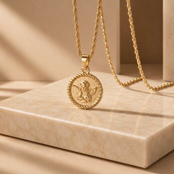 Cherub Disc Necklace 18k Gold Plated, 4 of 4