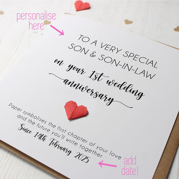 Personalised 1st Anniversary Card For Daughter And Son In Law/Son And Daughter In Law, 3 of 8