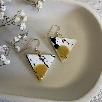 Mustard Yellow Ceramic Earrings Gold Plated, 4 of 8