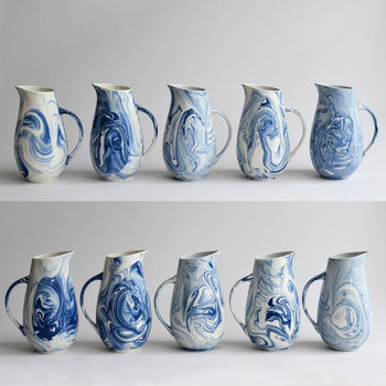 Marbled Blue And White Ceramic Water Jug, 4 of 4