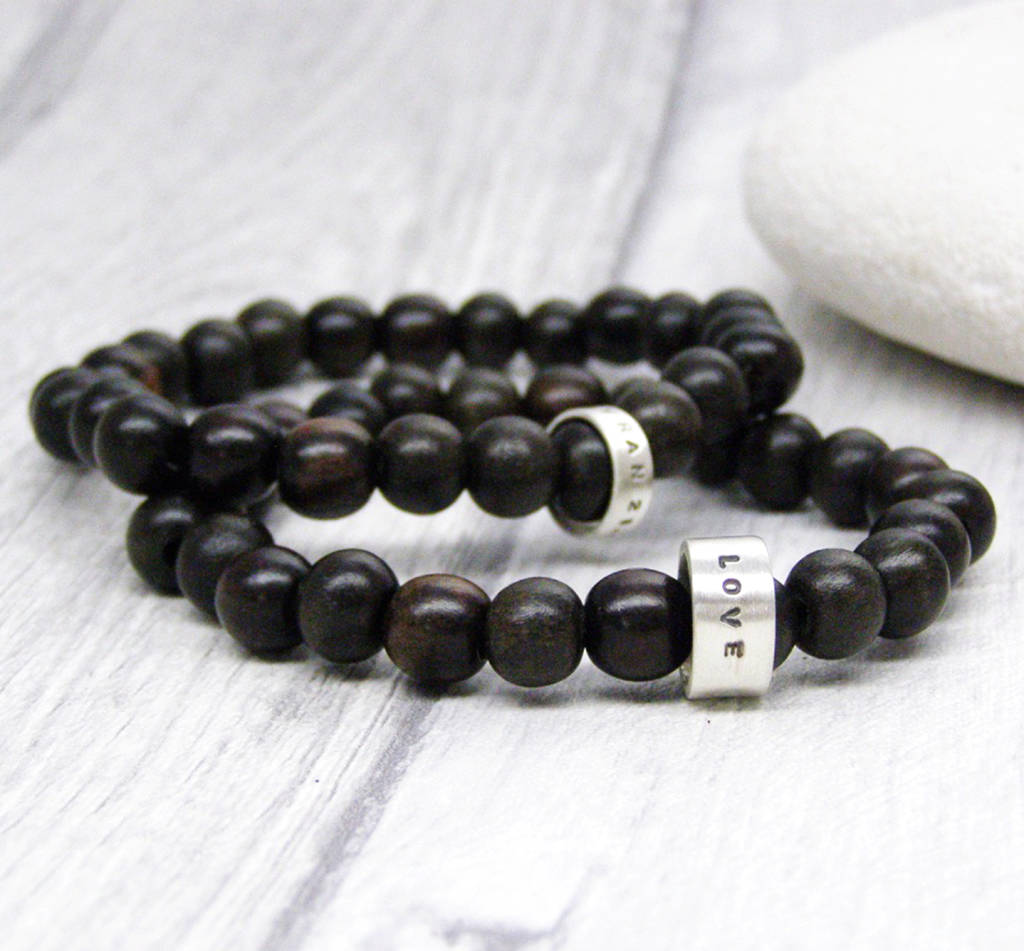 personalised wooden bead mens bracelet by soremi jewellery ...