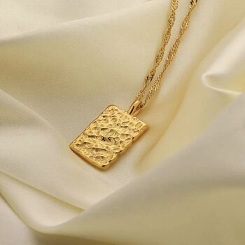Vintage Textured Square Necklace 18 K Gold Plated, 3 of 5