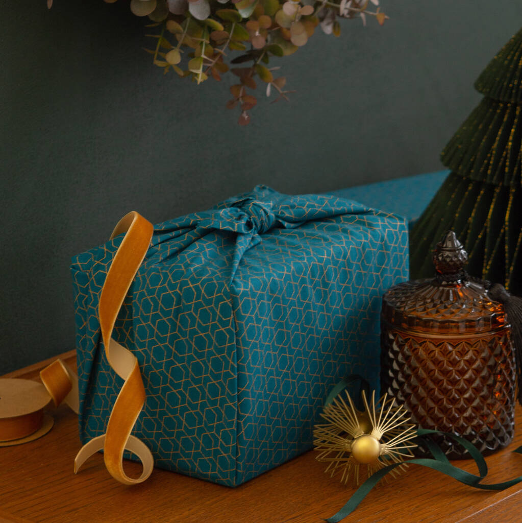 Ocean And Gold Fabric Gift Wrap Reusable Furoshiki, 1 of 7
