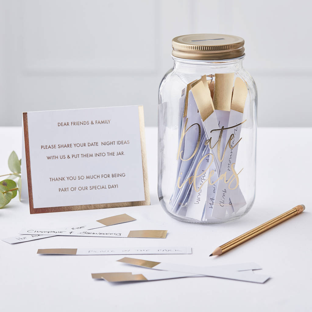 Glass Date Night Ideas Jar With Gold Cards, 1 of 3