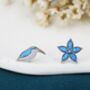 Sterling Silver Kingfisher Bird And Flower Stud Earring, thumbnail 2 of 7