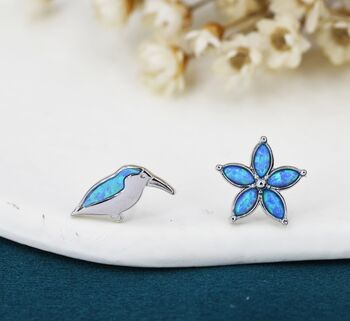 Sterling Silver Kingfisher Bird And Flower Stud Earring, 2 of 7