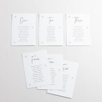 Scattered Hearts Wedding Table Plan Cards, 3 of 4