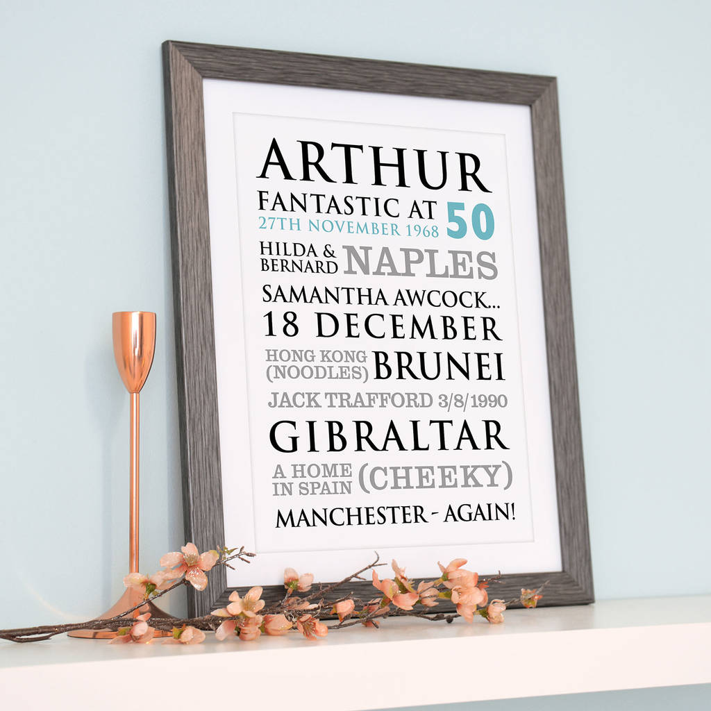 Personalised 50th Birthday Typographic Art Print By A Type Of Design