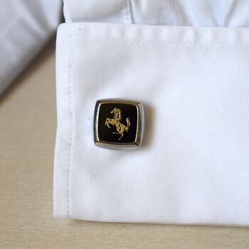 Ferrari Cufflinks Black And Silver Prancing Horse Design Gift For Men, 3 of 5