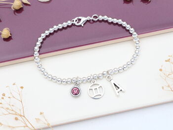 Zodiac Star Sign Personalised Silver Bead Bracelet, 4 of 11