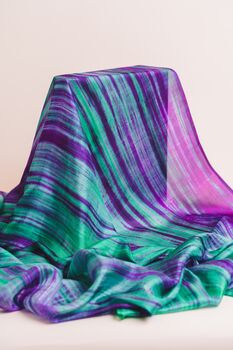 100% Mulberry Silk Scarf, Emerald Green And Purple, 3 of 7