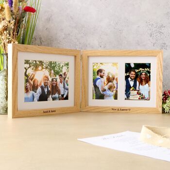 Personalised Solid Oak Three Aperture Hinged Photo Frame, 3 of 7