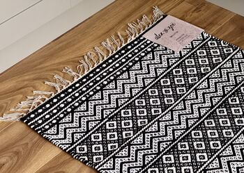 Black And White Geometric Patterned Rug, 69cm X 114cm, 2 of 3