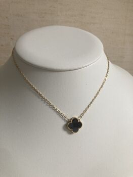 18 K Gold Plated Double Sided Black Clover Necklace, 4 of 9