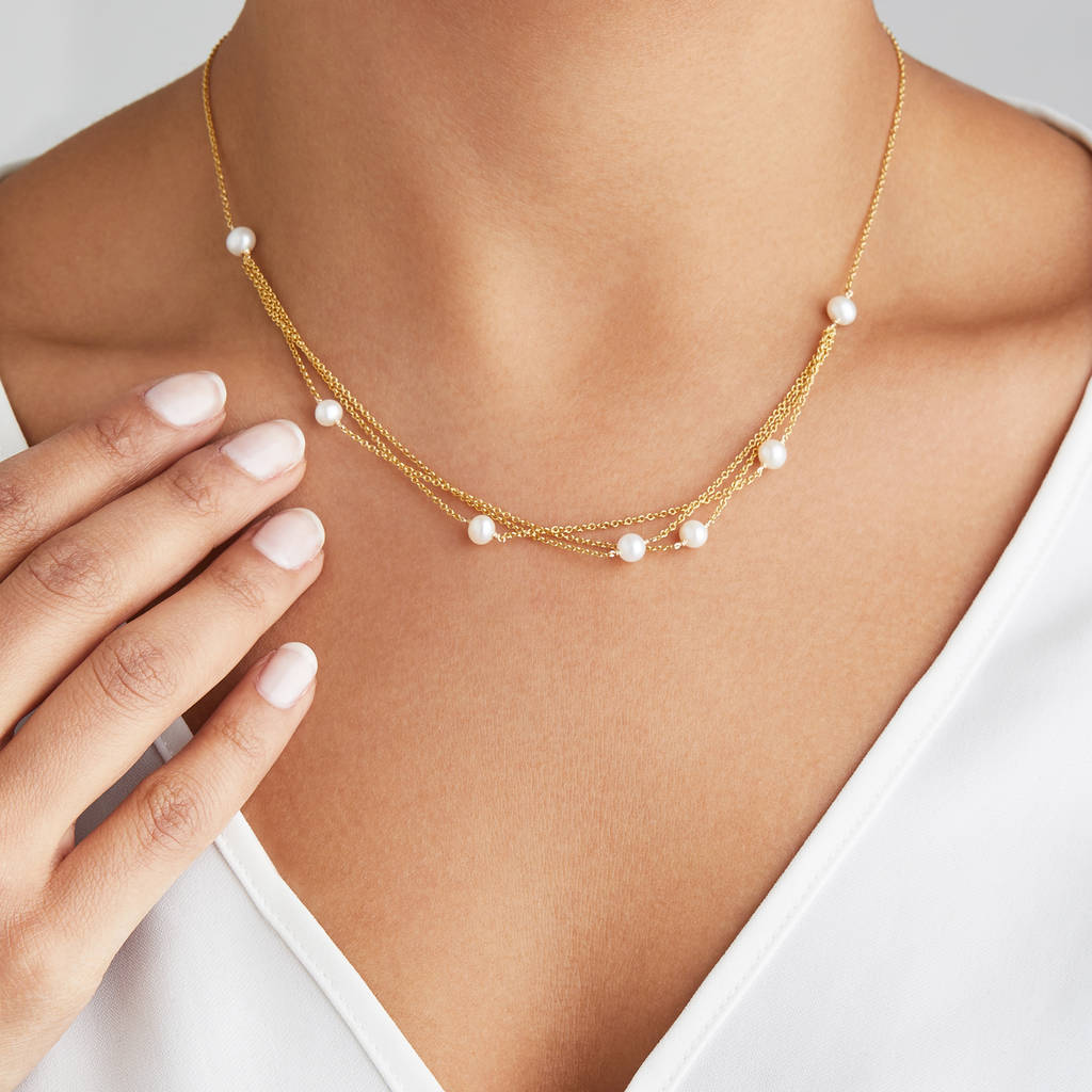 rose, silver or gold layered pearl necklace by lily & roo | notonthehighstreet.com