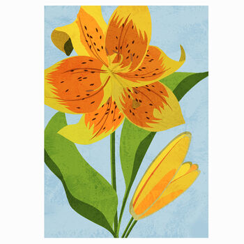 King Pete Lily Flower Greeting Card, Illustrated, Orange And Yellow, Sustainable Textured All Occasion Card, Blank Inside, 2 of 2