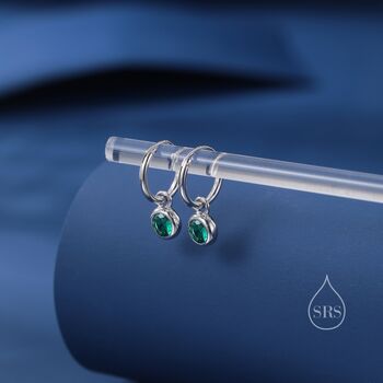 Sterling Silver Green Cz Huggie Hoop Earrings With Sleeper Hoops, 4 of 12