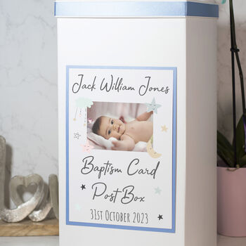 Moon And Stars Photo Christening Baptism Card Post Box, 2 of 3