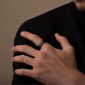 Personalised Four Sided Name Band Ring In Black For Men And Women, 3 of 9